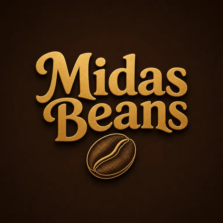 coffee shop logo with the words "Midas Beans"
